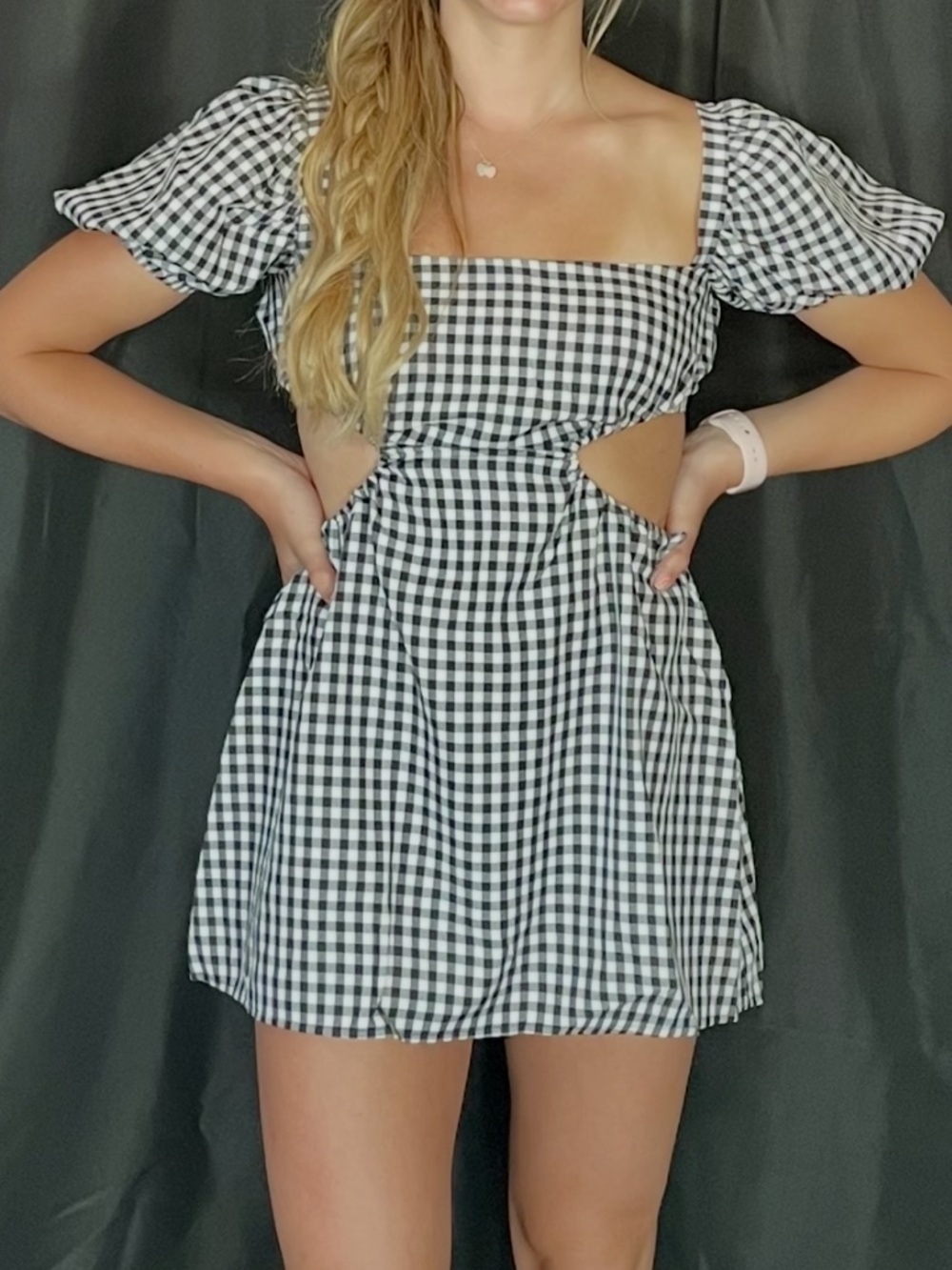Beginning Boutique Black & White Gingham Cutout Mini Dress